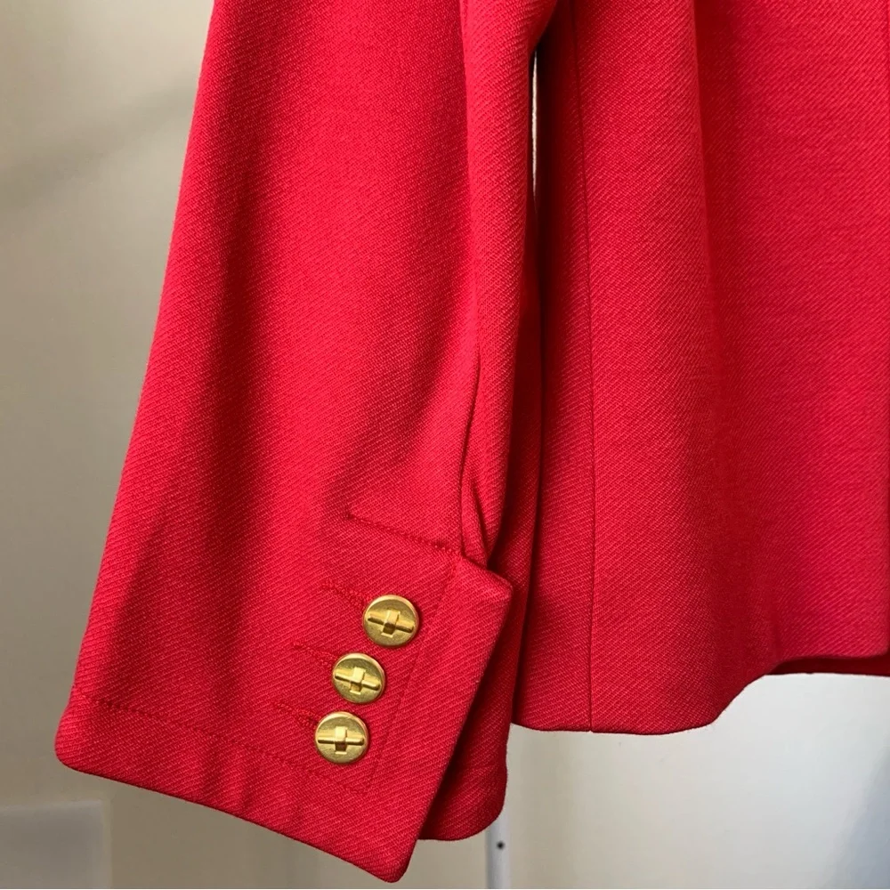 Cabi Love Carol Collection Blazer Jacket Women's Bow Beau Gold Button Red Size 6